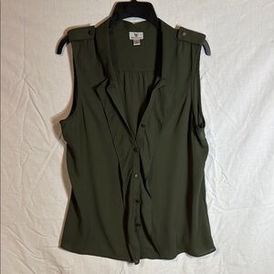 Worthington Green Notched Collar Button Down Blouse